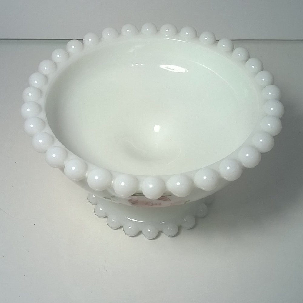 Vintage Milk Glass With Roses Compote/Candy Dish - Picture 4 of 8